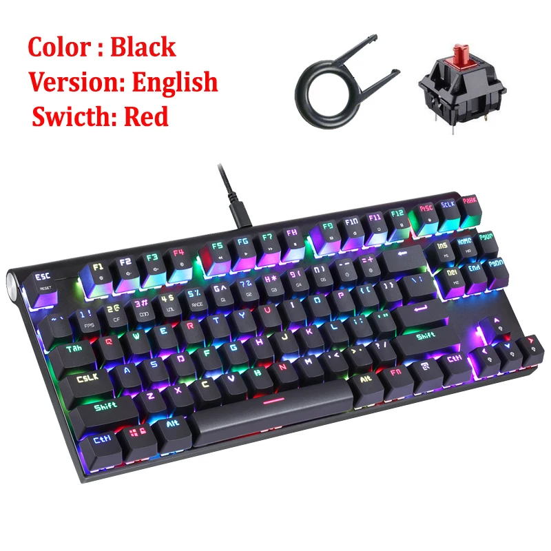 Motospeed CK101 Проводная Механическая клавиатура Металл 87 клавиш RGB синий красный переключатель игровой светодиодный с подсветкой анти-привидение для геймера - Цвет: Red Switch black