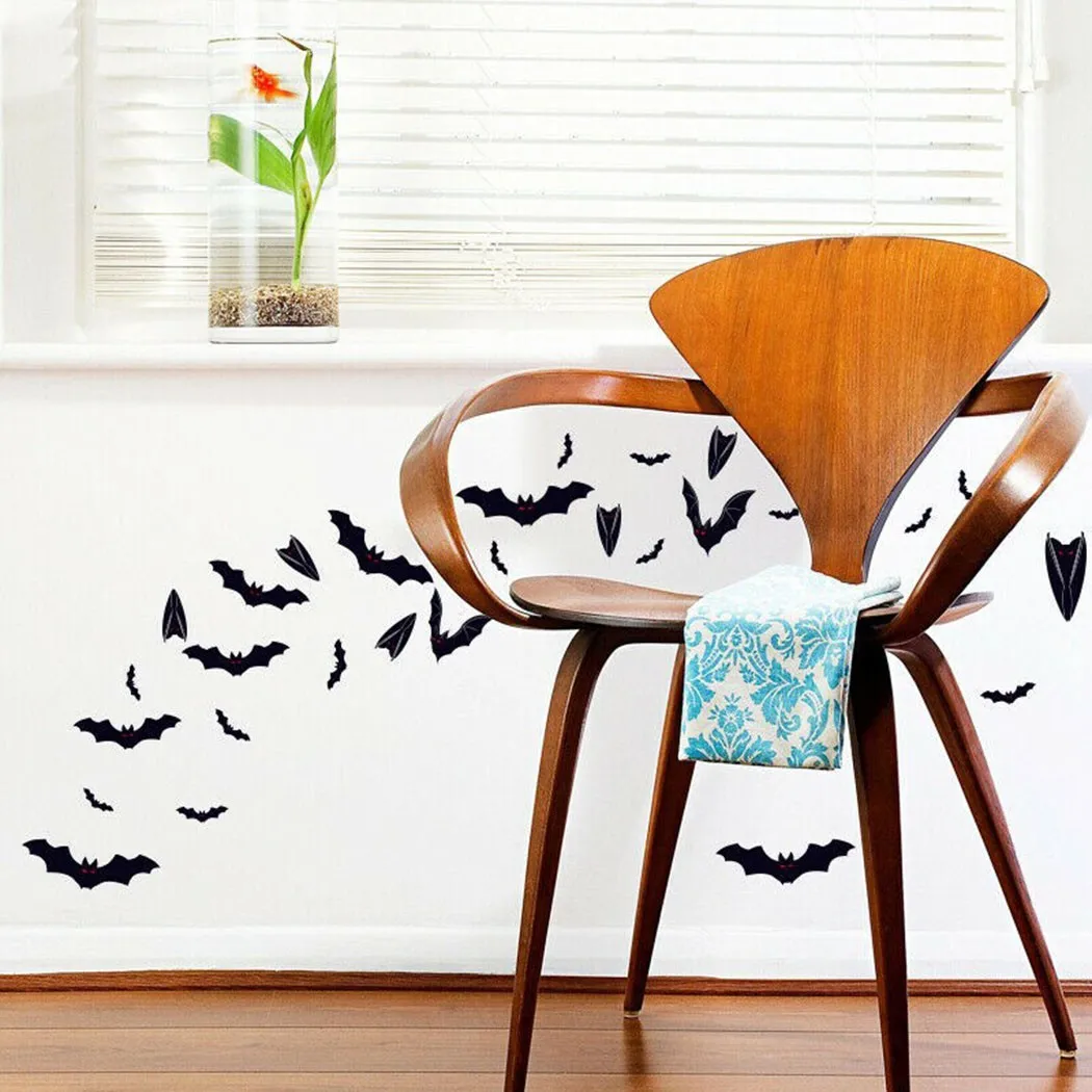 

4PCS Removable Stickers Halloween Bat Spider Wall Decal Theme Party Home Decor Halloween Party Scary Decos Props Wall Sticker
