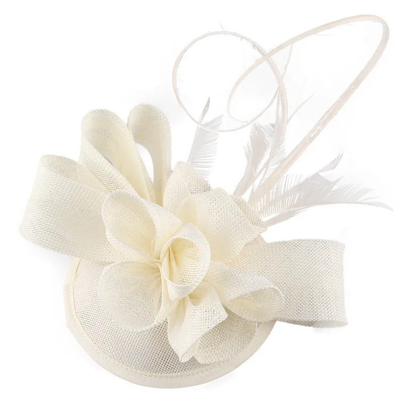 Женская шляпка с перо страуса классический свадебный головной убор |