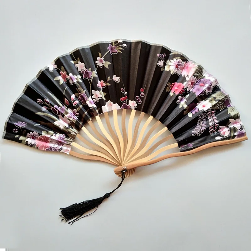 

2021 bamboo antique folding fan Chinese style cherry silk fan summer female dance fan portable fan hand fan durable household
