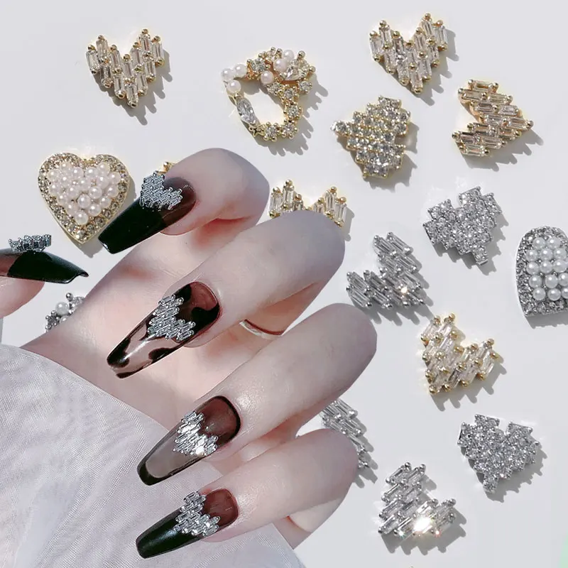 

Misscheering 2 Pcs Zircon Nail Stickers for Art Decorations 2021 Fashion Pearl Heart Nails Accessories for Manicure Design
