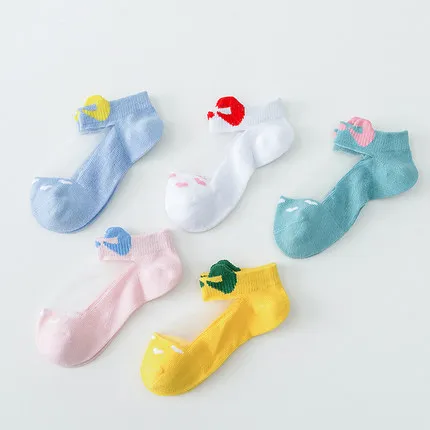 

Summer Super Thin Children Girls Socks Butterfly Silk Breathable Cotton Middle Large Kids Boat Sock 5 Pairs/Lot
