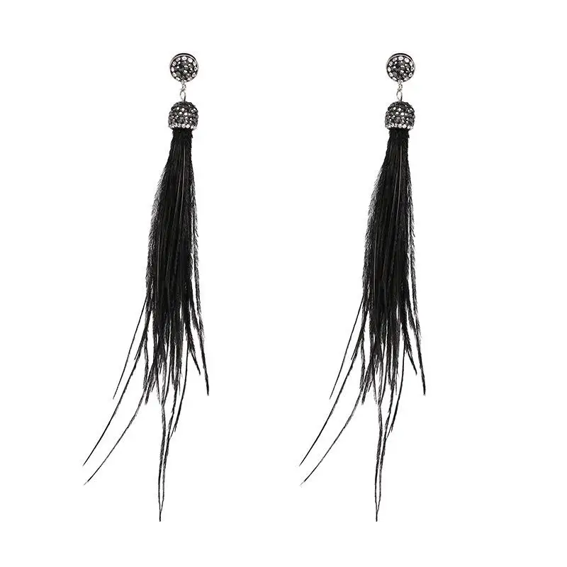 Длинные серьги в стиле бохо с розовыми и красными перьями женские этнические