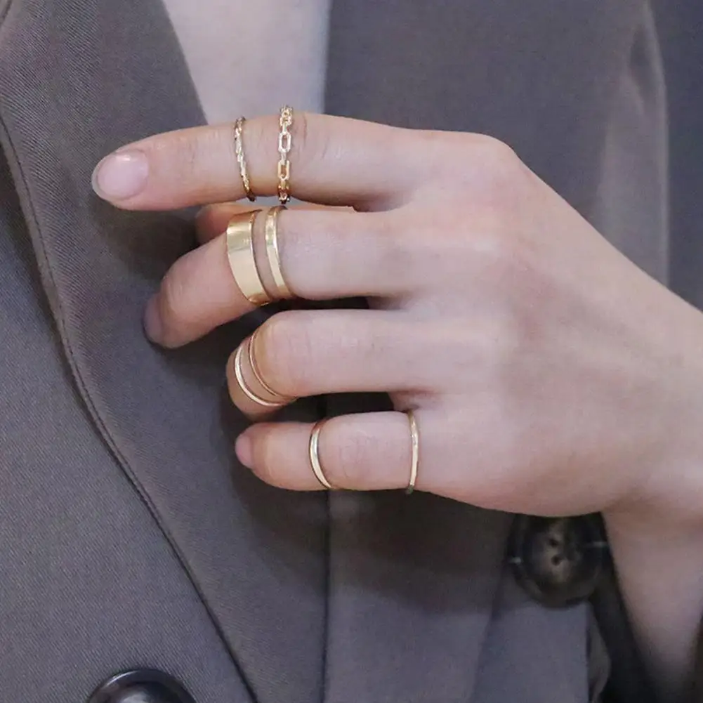 Комплект колец модное Универсальное кольцо золотистое черное серебристое можно