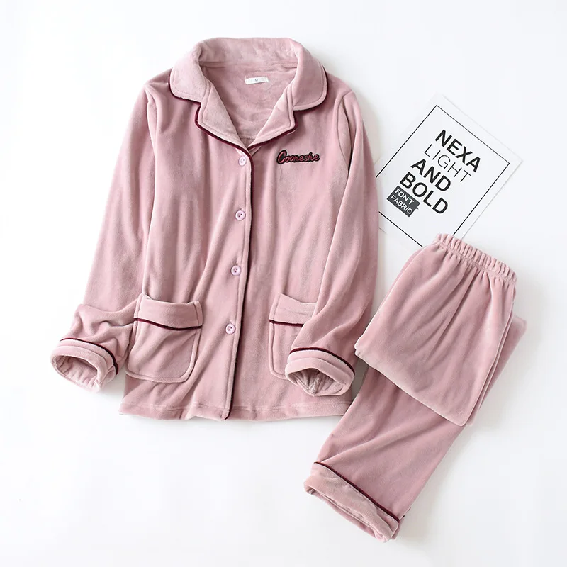 Women pink Новинка, утепленные, фланелевые пара женские пижамы и мужская зимняя теплая пижама с длинным рукавом для мужчин пижамы для женщин - Цвет: Women pink