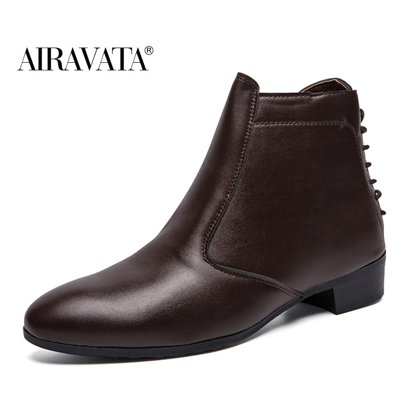 

Men British Style Vintage Pointed Toe Leather Ankle Boots Bullock Rubber Sole Chelsea Walking Shoes