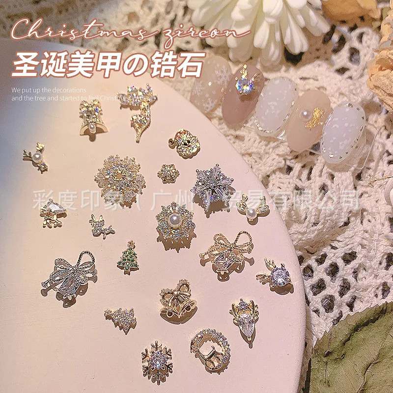 

Christmas Nail Art Light Luxury Zircon Elk Christmas Tree Bow Nail Decoration