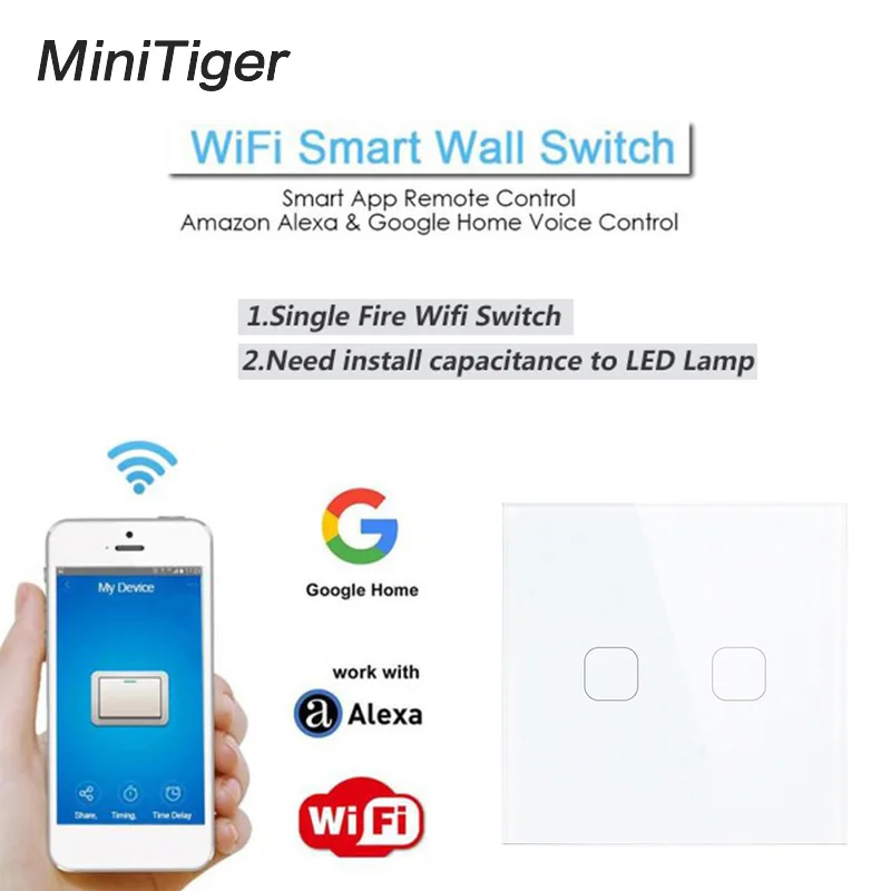 Умный сенсорный выключатель Esooli ЕС/Великобритания Wi Fi 2 клавиши дистанционное