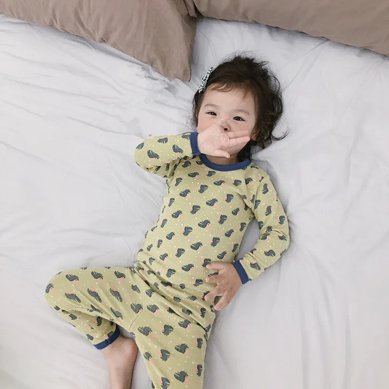 Новые осенние детские пижамы для малышей комплекты одежды топы и штаны комплект