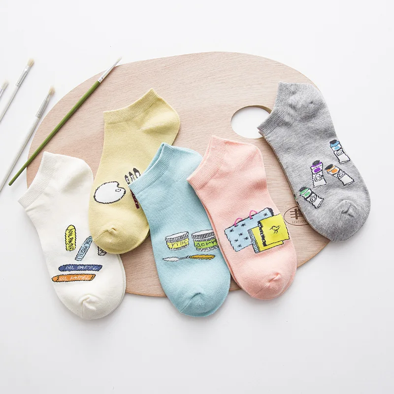 Новинка мужские и женские носки 5 пар/лот носки-башмачки с рисунком кошки звезды