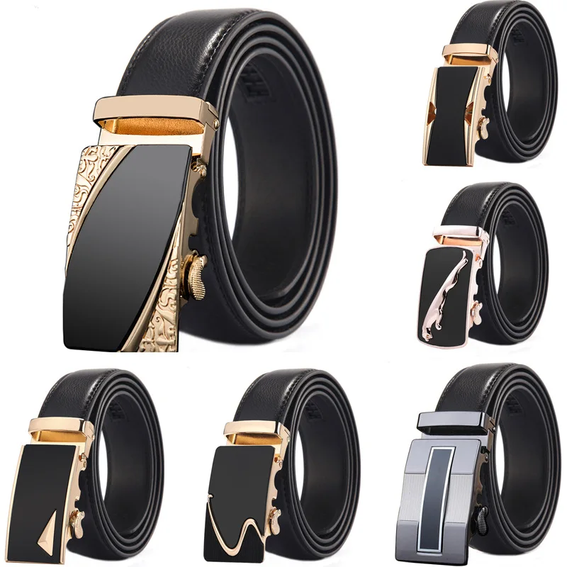 

Genuine Leather Belts for Men 3.5cm Width Brand Fashion Automatic Buckle Black Genuine Leather Belt Men's Belts Cow