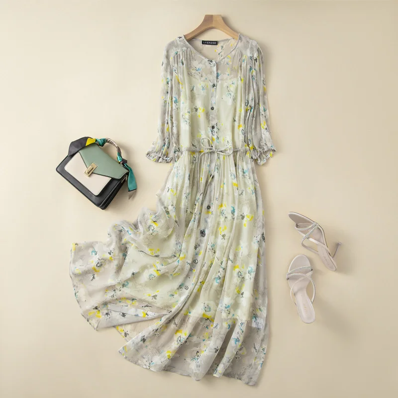 

Новинка весна-лето 2021, шелковое женское платье из шелка тутового шелкопряда, пляжная юбка для морского курорта, большая яркость