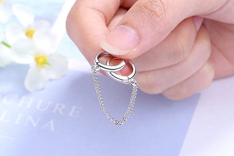 ANENJERY 1PC New 925 Sterling Silver Double Ear Hole Chain Hoop Earring For Women Minimalist Jewelry Dropshipping S-E971
