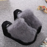 women slippers female faux fur peep toes wedges shoes ladies solid warm plush fashion comfortable indoor flats womens footwear