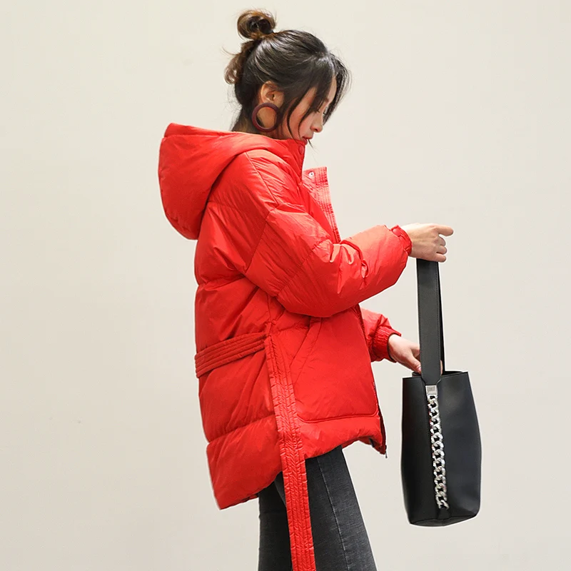 AYUNSUE осенне зимний пуховик женский с капюшоном Корейская светильник Кая белая