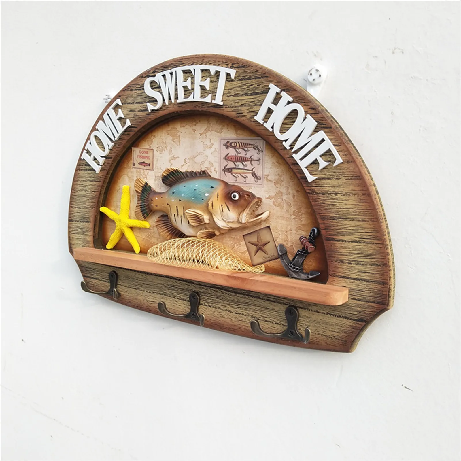 

Rudder Coat Hook Wall Surface Door Hanging Decoration Handicraft Mediterranean Antique Old Half Home Simulation Fish Hooks#