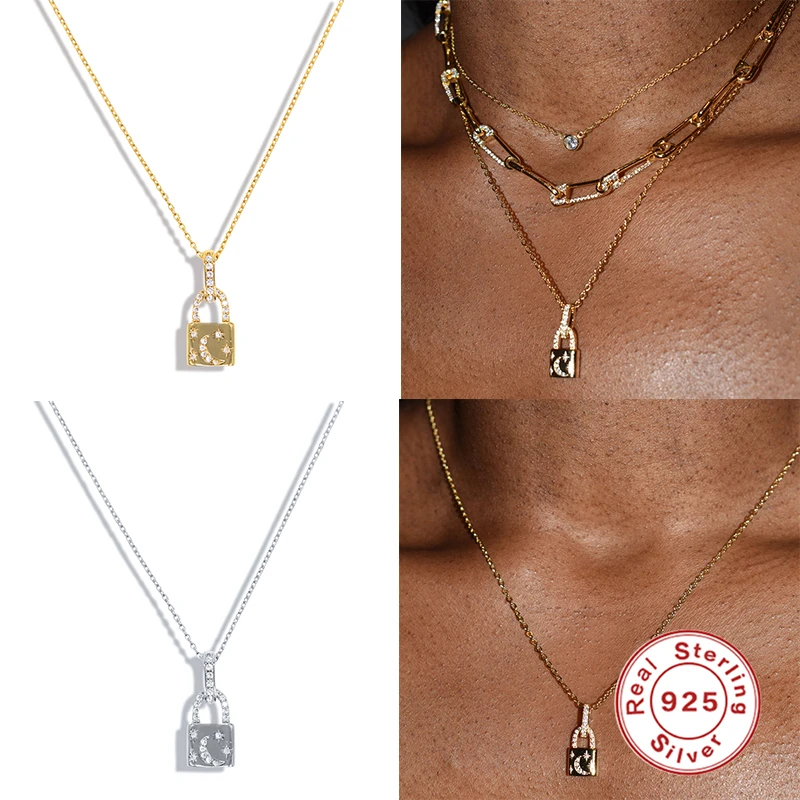 

Aide 925 стерлингового серебра новые INS Стиль личности замок воротничок ожерелье со стразами для женщин и девушек, минималистский, хорошее ювел...