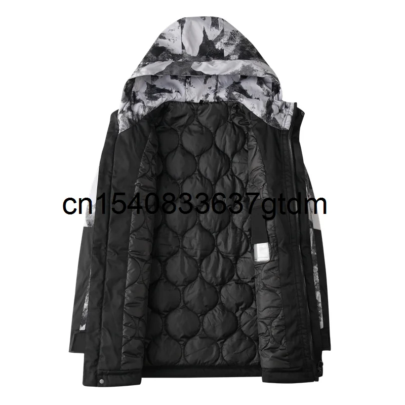 

2021 winter thick young men's fattening plus size fashion leisure medium length hooded color matching cotton padded jacket