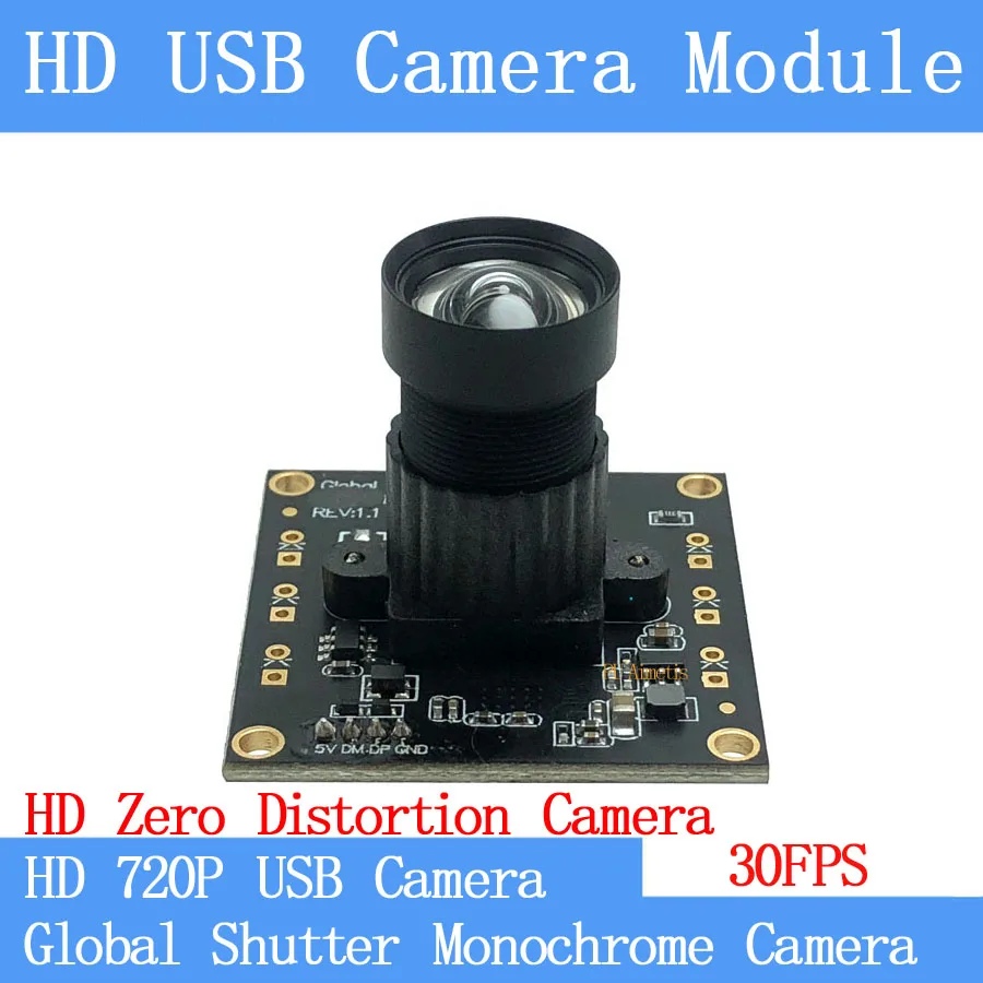 

Монохромная камера видеонаблюдения, 720P 30FPS MJPEG, модуль USB, без искажений, глобальная затвор, высокая скорость, OTG, UVC, Linux