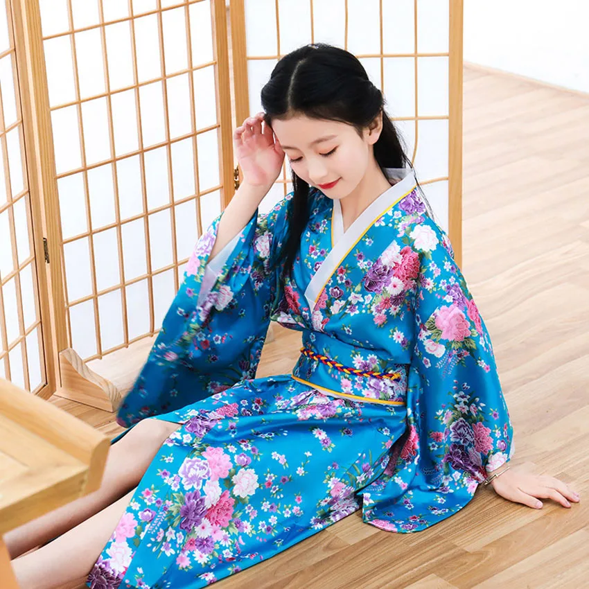 

Kids Girls Novelty National Japan Kimono Traditional Yukata Dress Satin Silk Luxury Oriental Bath Robe With Obi Performance