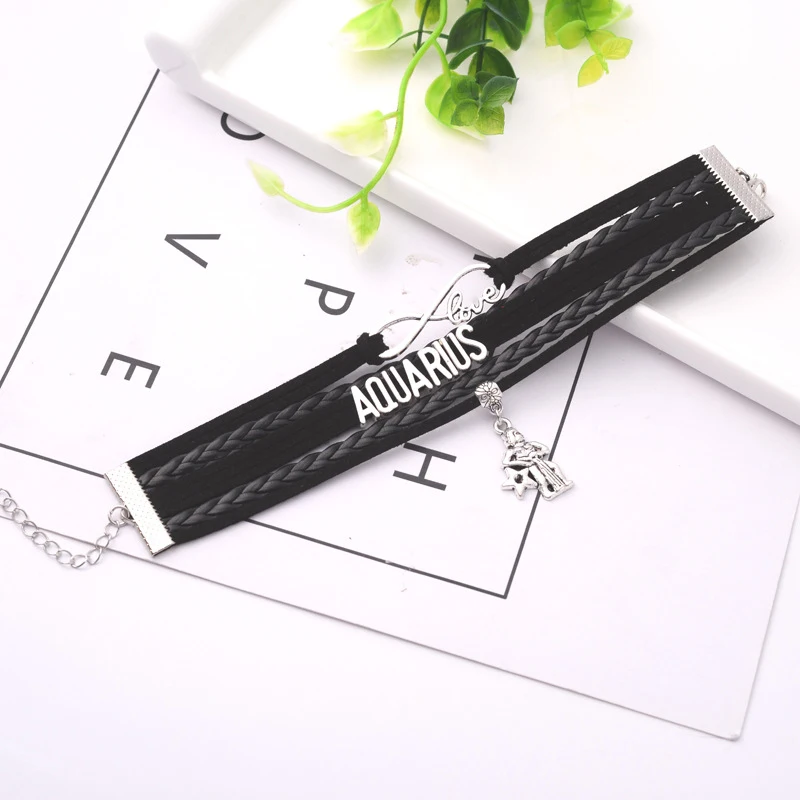 12 знаков зодиака Созвездия знака Панк Черная кнопка плетеный кожаный браслет для