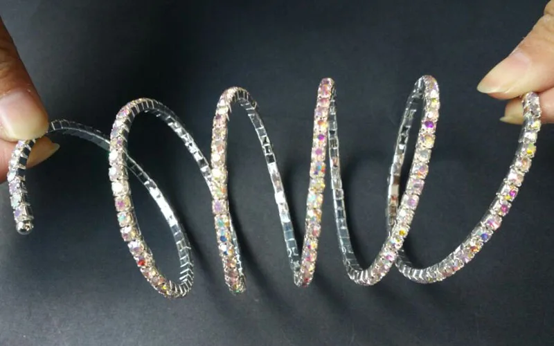 TDQUEEN браслеты посеребренные браслет хрустальные стразы многорядная Спираль для