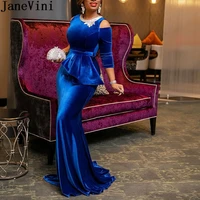 janevini vintage velvet long party dress african women mermaid prom dresses royal blue beaded tight dinner evening gowns 2020