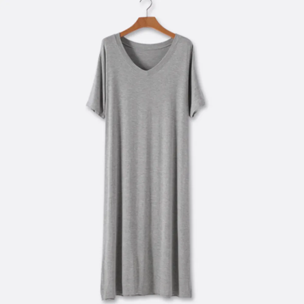 

2021 Women's Summer V-neck Short Sleeve Simple Bifurcated Long Dress Casual Plus A-Line Skirt