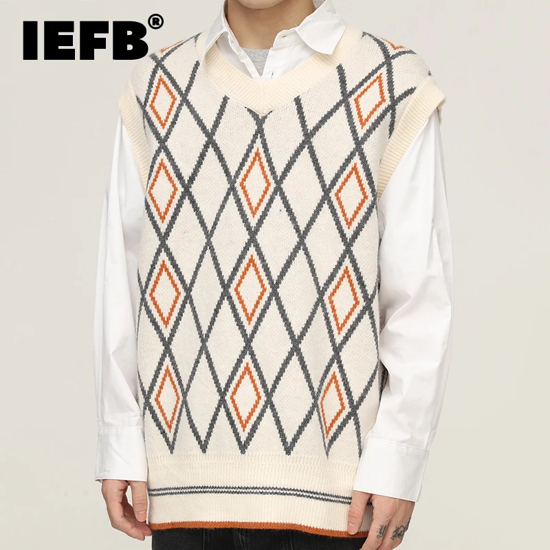 

Мужская одежда IEFB из двух частей, трикотажная рубашка с нашивкой, Осень-зима 2021, новые свободные пуловеры с отворотом и длинным рукавом, одеж...