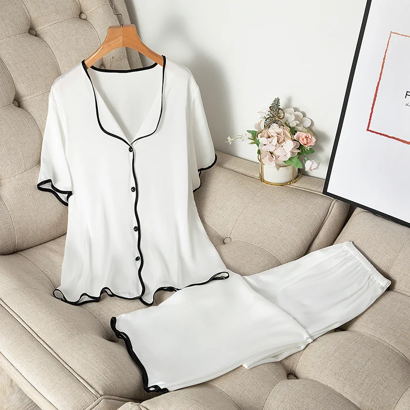 

Satin 2PCS Pajamas Set Women Sexy Sleepwear Lounge Wear Soft Intimate Lingerie Summer Pyjamas Home Clothes Comfy Nightwear