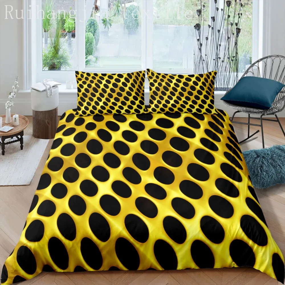 

3D Digital Printing Honeycomb Bedding Sets,200x200 Duvet Cover Set With pillowcase Yellow Quilt Cover ,260x240 King Size