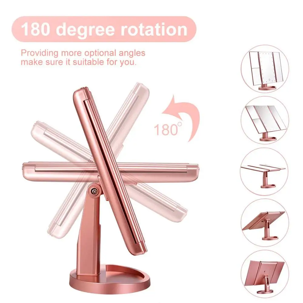 Трехстороннее складное зеркало для макияжа с подсветкой увеличение 2X/3X 21