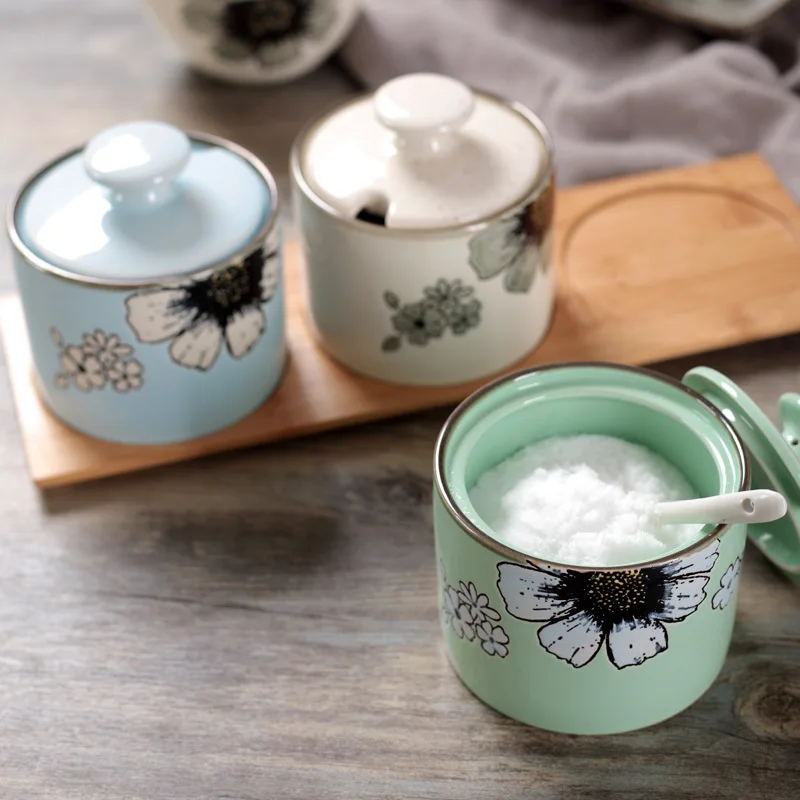 Ручная роспись идиллическая птица стиль ветер приправа банка с крышкой Ложка