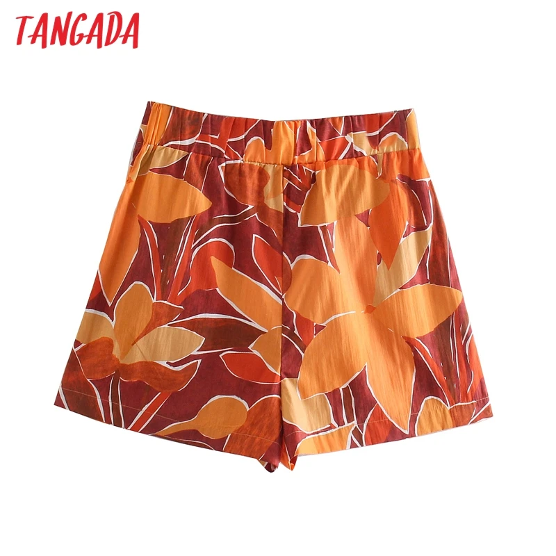 

Tangada 2021 Summer Women Elegant Floral Print Shorts Zipper Strethy Wait Beach Shorts Pantalones JE57