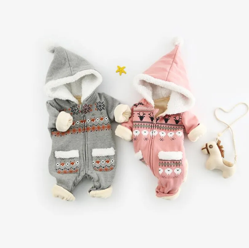 Детский комбинезон для новорожденных зимний с капюшоном рождественским оленем
