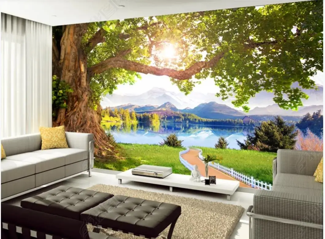 

Фотообои на заказ для стен 3 d, настенная живопись, красивый пасторальный пейзаж, большой фон для деревьев, Настенная бумага, домашний декор