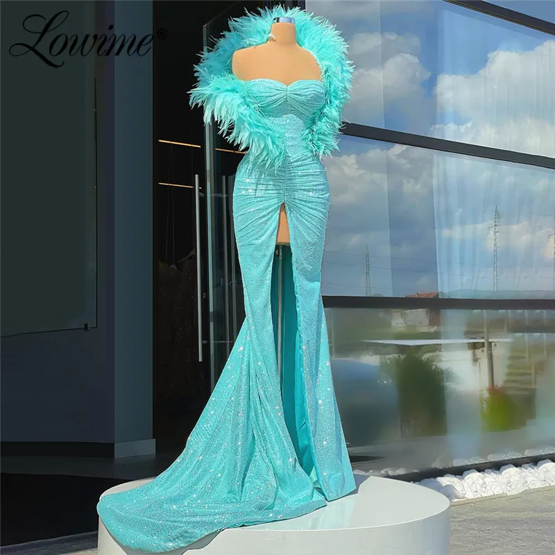 

Lowime Feather Evening Dresses Pleats Long Robes De Soiree Mermaid Prom Gowns Turkish Kaftans Vestido De Festa Party Dress