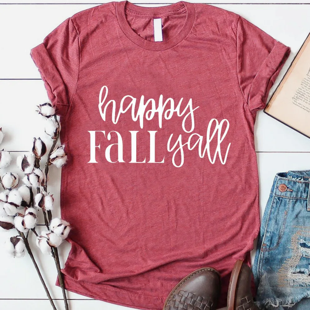 

happy fall y'all tshirt thanksgiving tee 2019 vintage girl tops 90s plus size women aesthetic christmas shirts tops