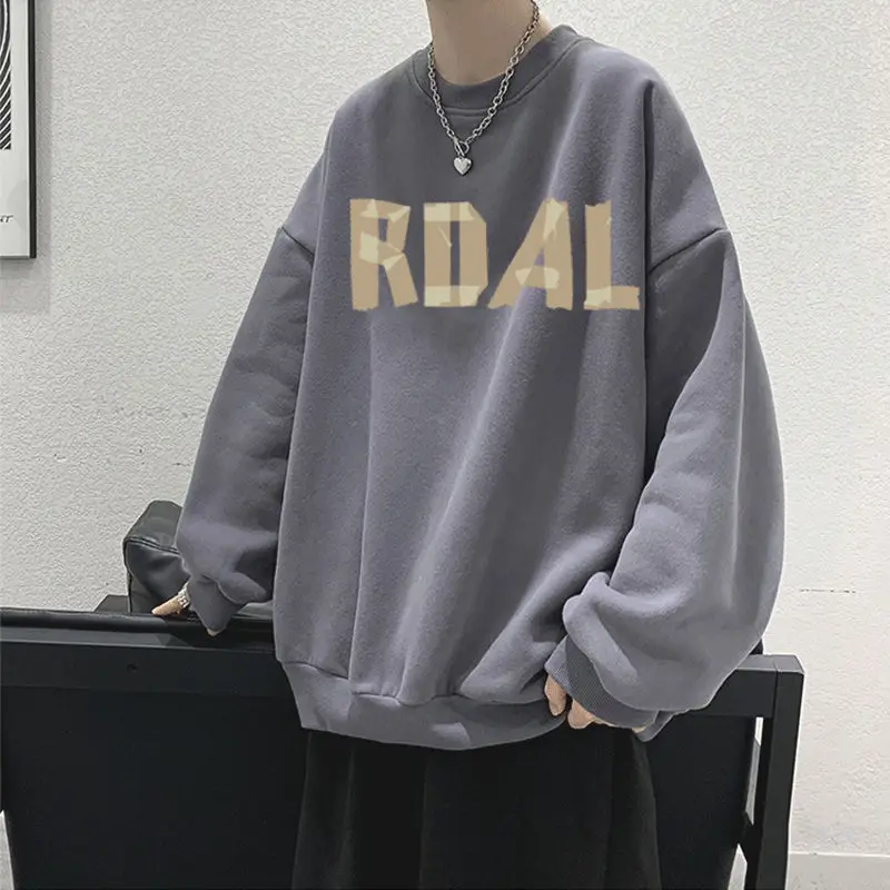 Men's Round Collar Hoodie Men's Loose Korean Fashion Brand  Fall and Winter Cashmere and Thick Couples Wear  Sweatshirt