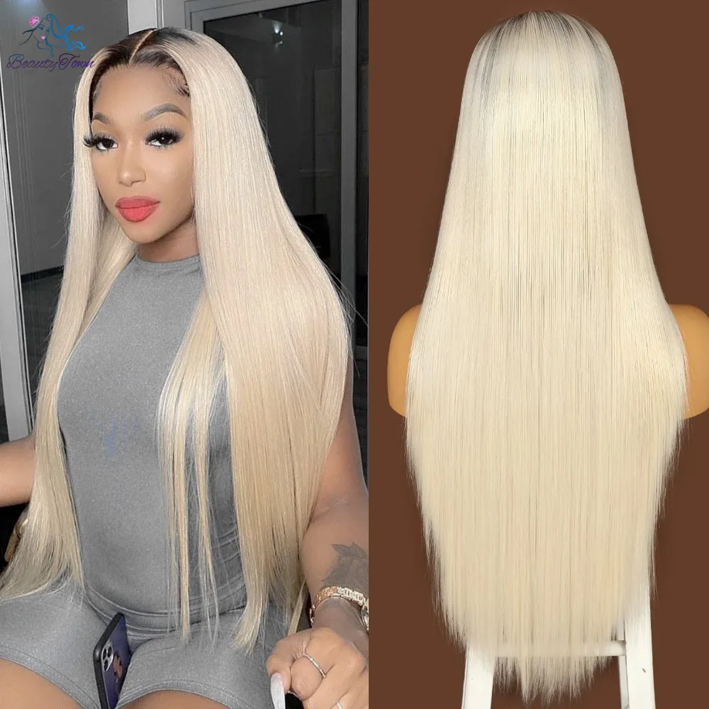 

30Inches 13X3 Synthetic Lace Front Wig 613 Blonde Silky Straight Free Part Wigs Heat Resistant Futura Fiber BeautyTown Cosplay