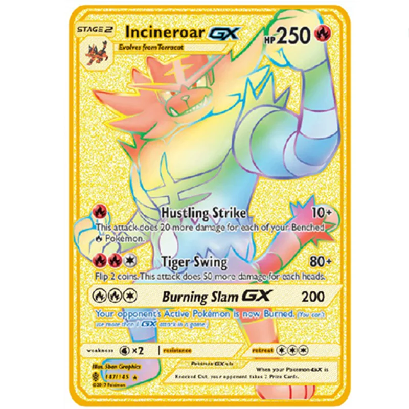 

Decks Playing Cards Pokemon Shiny Gold Metal Card Fire-breathing Dragon Game Label Team Battle A La Carte Series Children's Toys