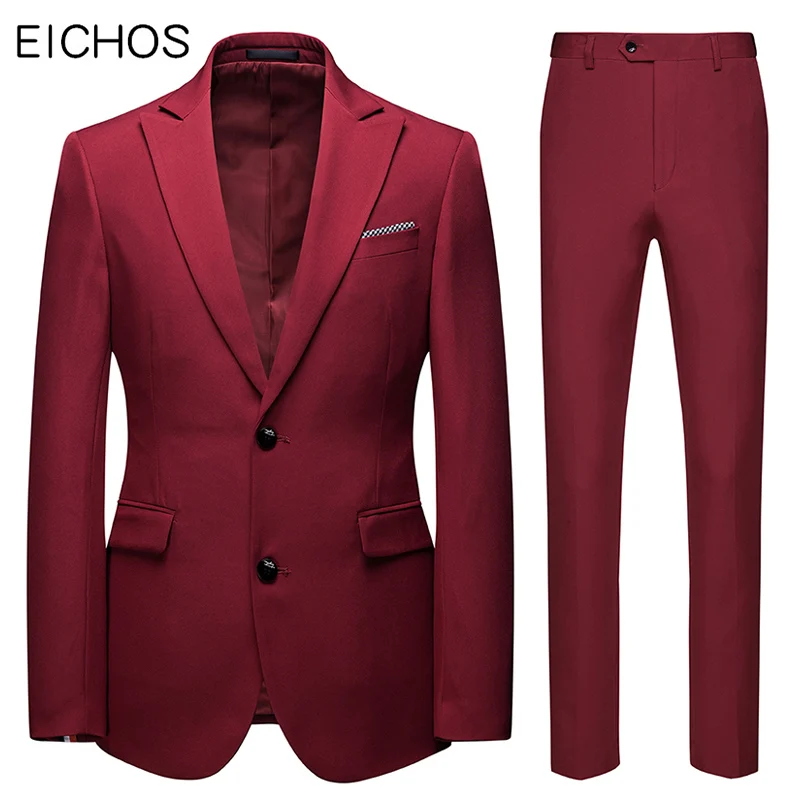 EICHOS Brand Mens Suit Classic 2 Pieces Set Black Red Wedding Dresses Groom Slim Fit Business Formal Tuxedo For Man | Мужская одежда
