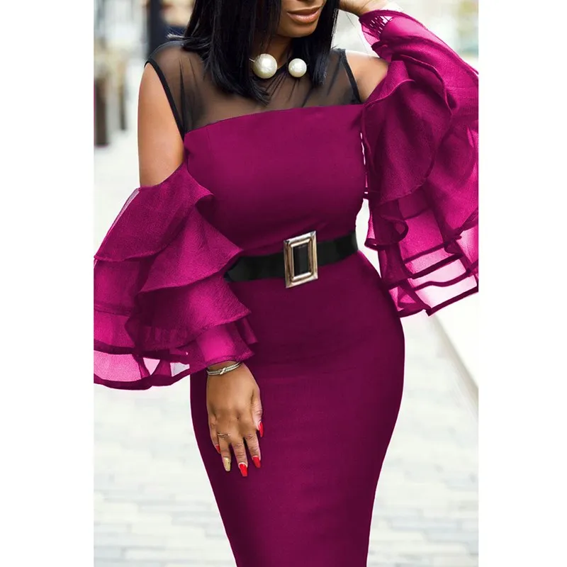 Летние Для женщин Bodycon Клубные вечерние оборками сексуальное платье с низким