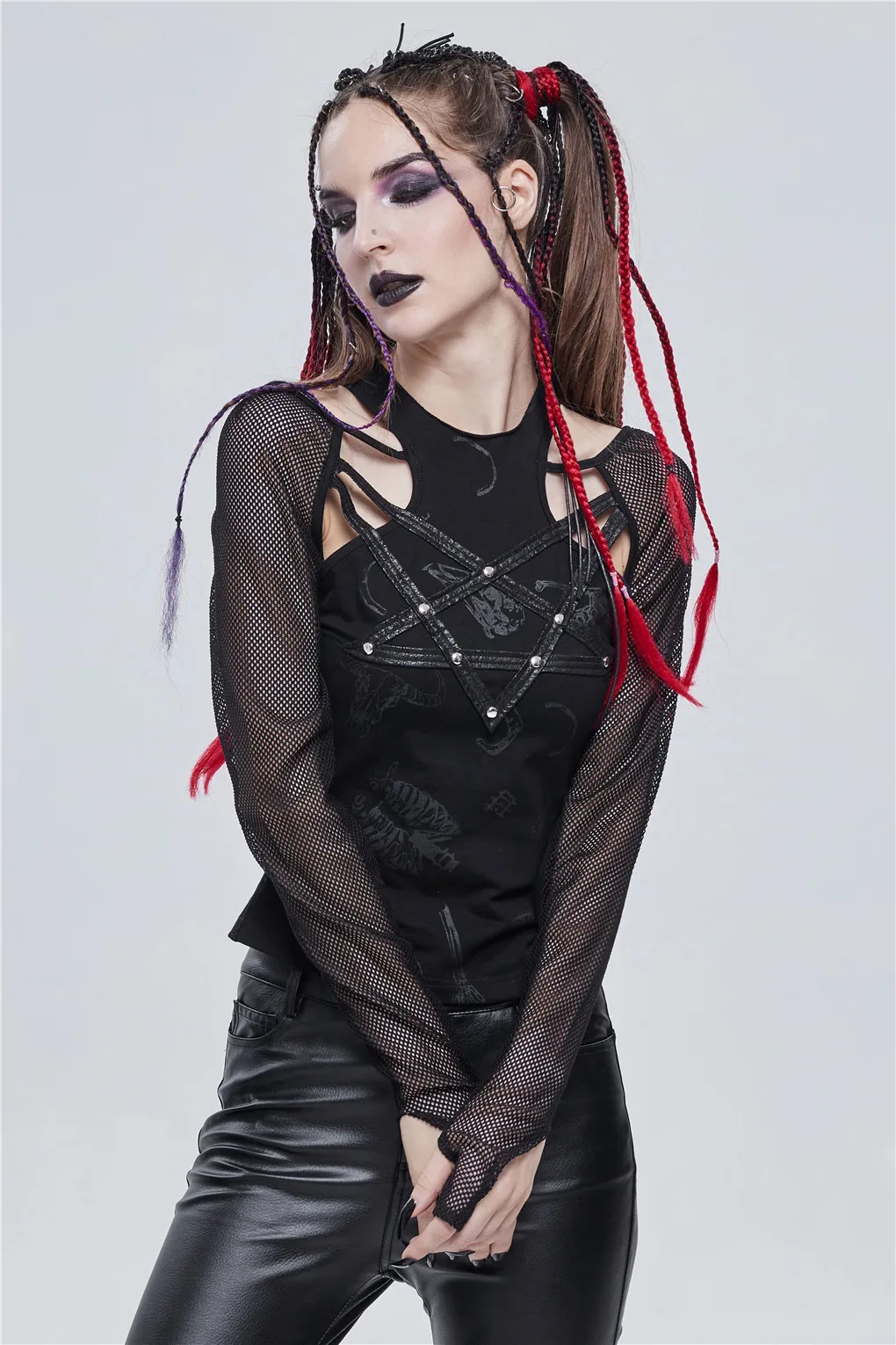 

Женский летний топ в готическом стиле, футболка с длинным рукавом для Хэллоуина, сексуальный костюм, футболка с кружевными рукавами и вырез...