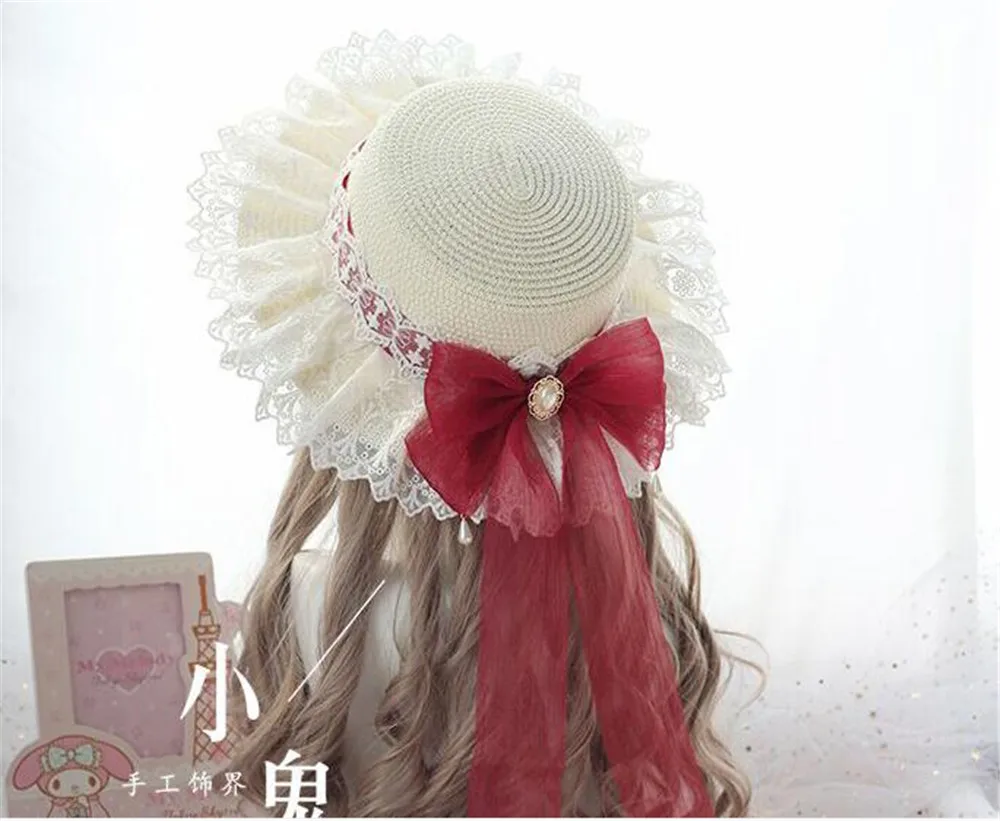 Шляпа женская Соломенная с бантом и кружевом милая пляжная Панама от солнца в