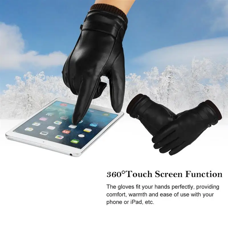 Vbiger мужские перчатки из искусственной кожи с сенсорным экраном зимние теплые