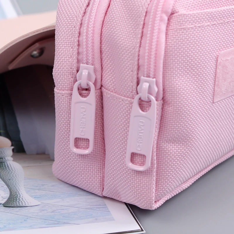 

Korea Cherry blossoms PU Leather Student Pencil Case Double Zipper Large Capacity School Handy Female Bag Stationery Pencil Bag