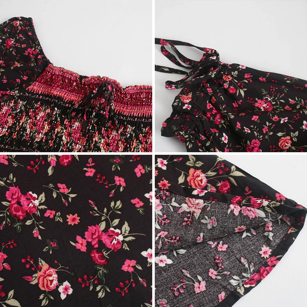 

Vintage Floral Print Mini Dress Women Shirred Bodice Short Sleeve Summer Dresses Boho Casual Beach Short Vestidos 2020