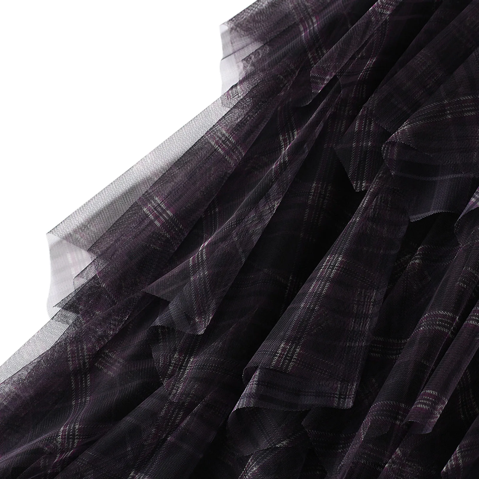 

Women Plaid Mesh Cake Skirt, Elastic Waist Layered Asymmetric Mesh Tulle A-Line Half Dress