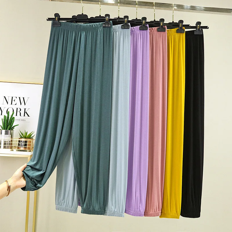 

Брюки пижамные женские, летние, с высокой талией, прямые, большого размера